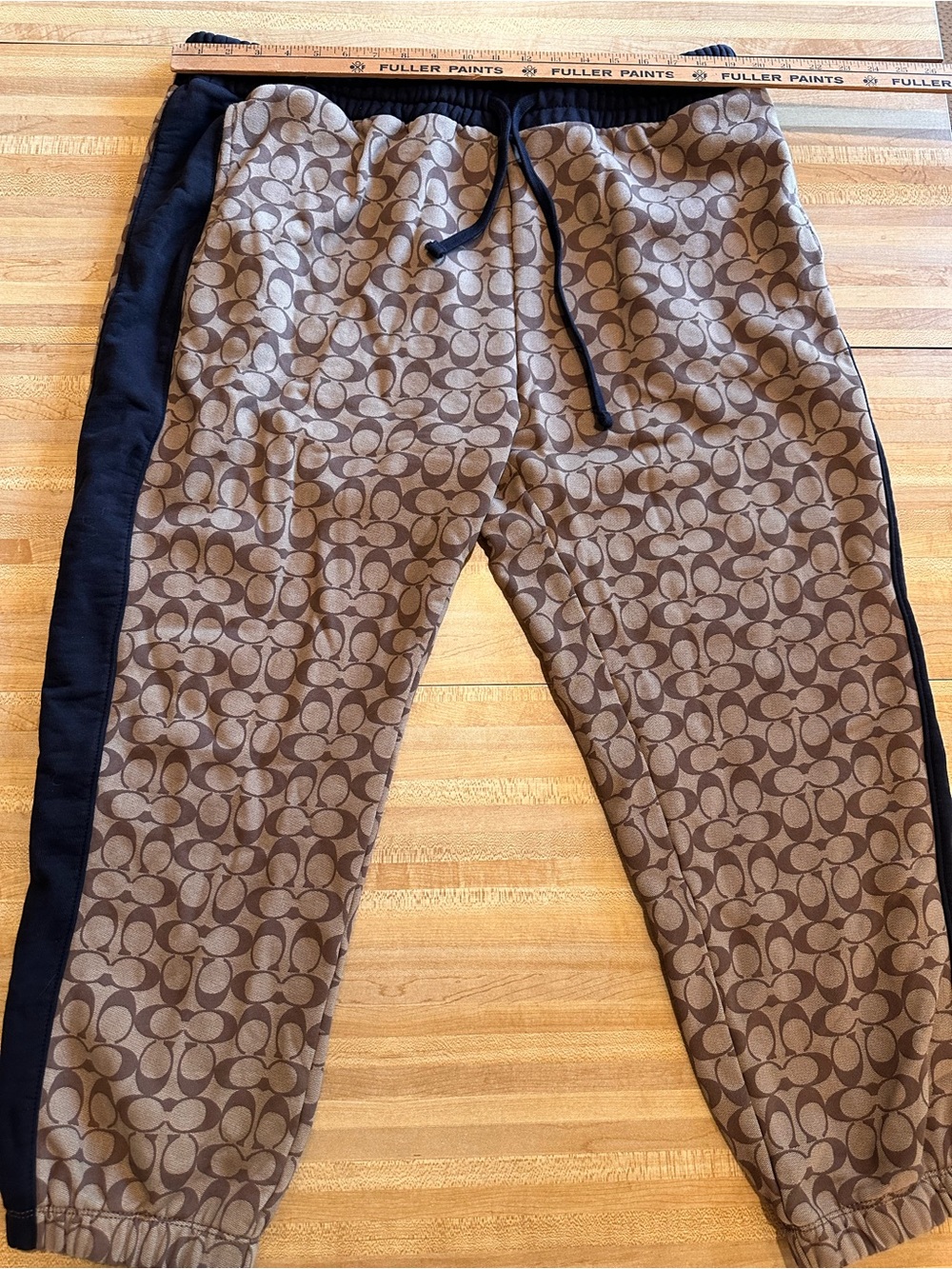 Coach Brown Signature Logo Joggers with Black Side Panels